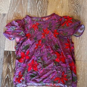 Rose and olive purple and red floral blouse